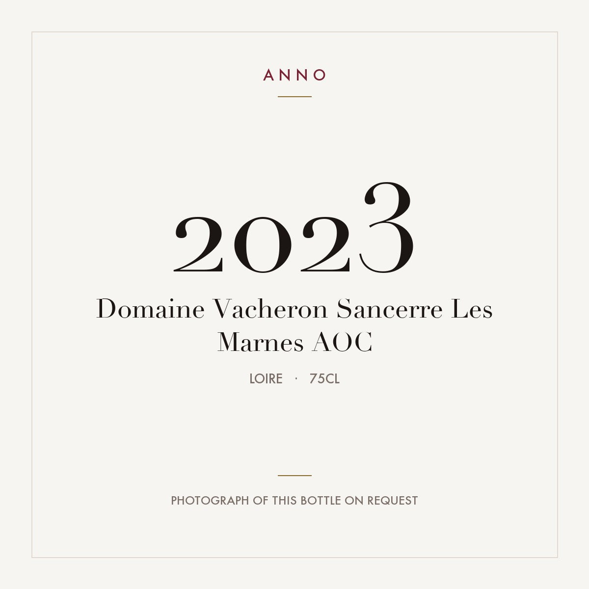 Domaine Vacheron Sancerre Les Marnes 2023 AOC 0,75l, Loire — cartão de colheita ANNO; fotografia da garrafa real disponível a pedido