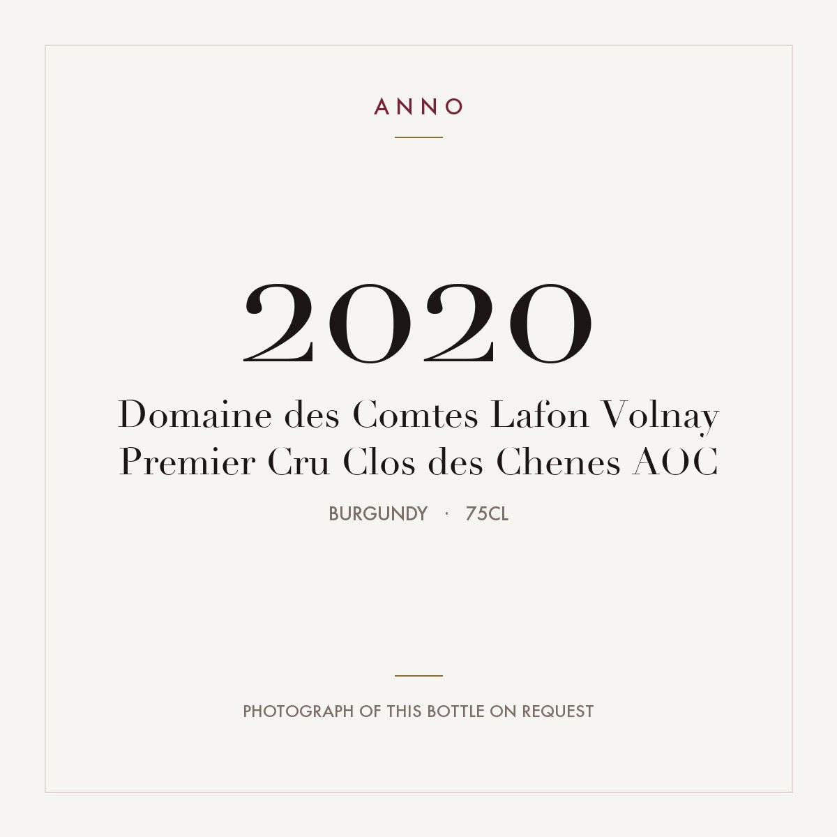 Domaine des Comtes Lafon Volnay Premier Cru Clos des Chenes 2020 AOC 0,75l, 勃根地 — ANNO 年份卡；實際酒瓶照片可應要求提供