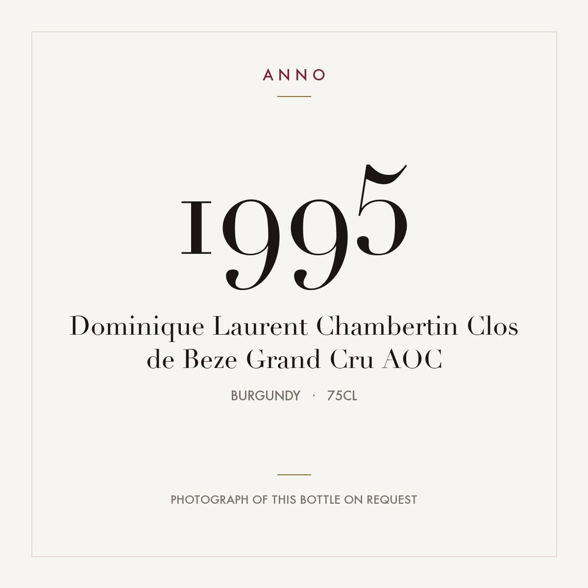 Dominique Laurent Chambertin Clos de Beze Grand Cru 1995 AOC 0,75l, Burgund — ANNO-Jahrgangskarte; Foto der tatsächlichen Flasche auf Anfrage