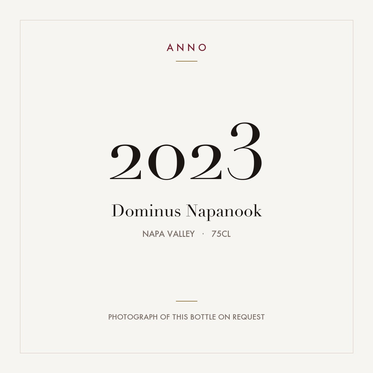 Dominus Napanook 2023 0,75l from Napa Valley — ANNO vintage card; photograph of the actual bottle available on request
