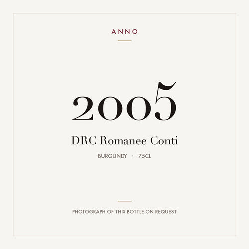 DRC Romanee Conti 2005 0,75l — card dell'annata ANNO; foto della bottiglia reale disponibile su richiesta