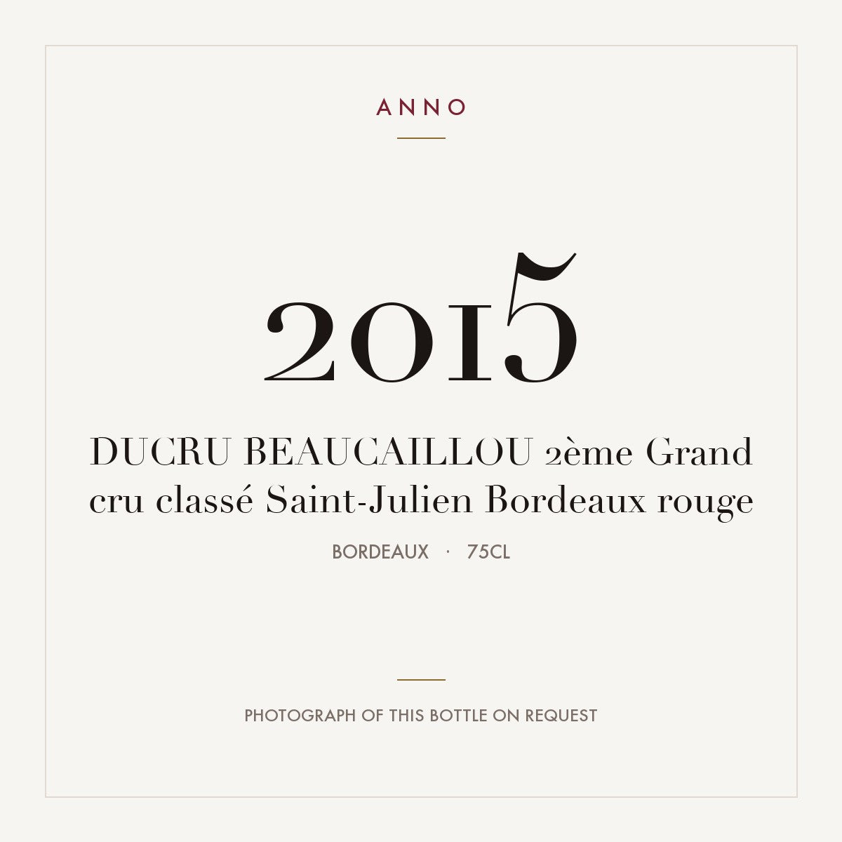 Chateau Ducru-Beaucaillou Saint-Julien 2015 AOC 0,75l — ANNO vintage card; photograph of the actual bottle available on request