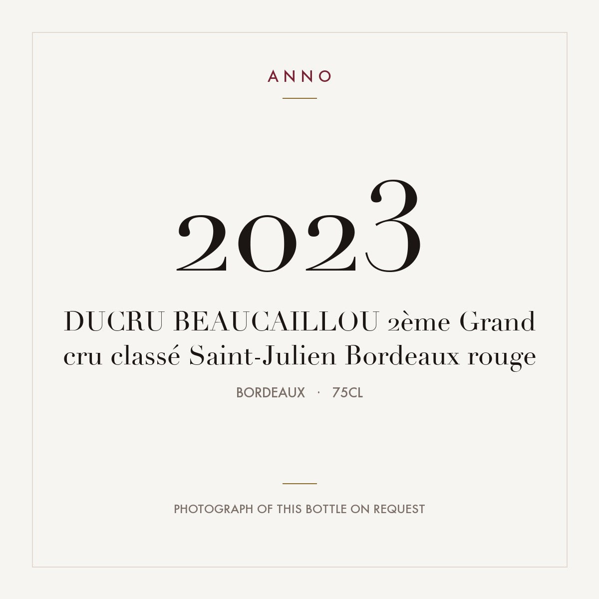 Chateau Ducru-Beaucaillou Saint-Julien 2023 AOC 0,75l — ANNO vintage card; photograph of the actual bottle available on request