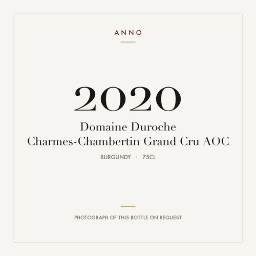 Domaine Duroche Charmes-Chambertin Grand Cru 2020 AOC 0,75l, Bourgogne — ANNO-årgangskort; foto af den faktiske flaske på forespørgsel