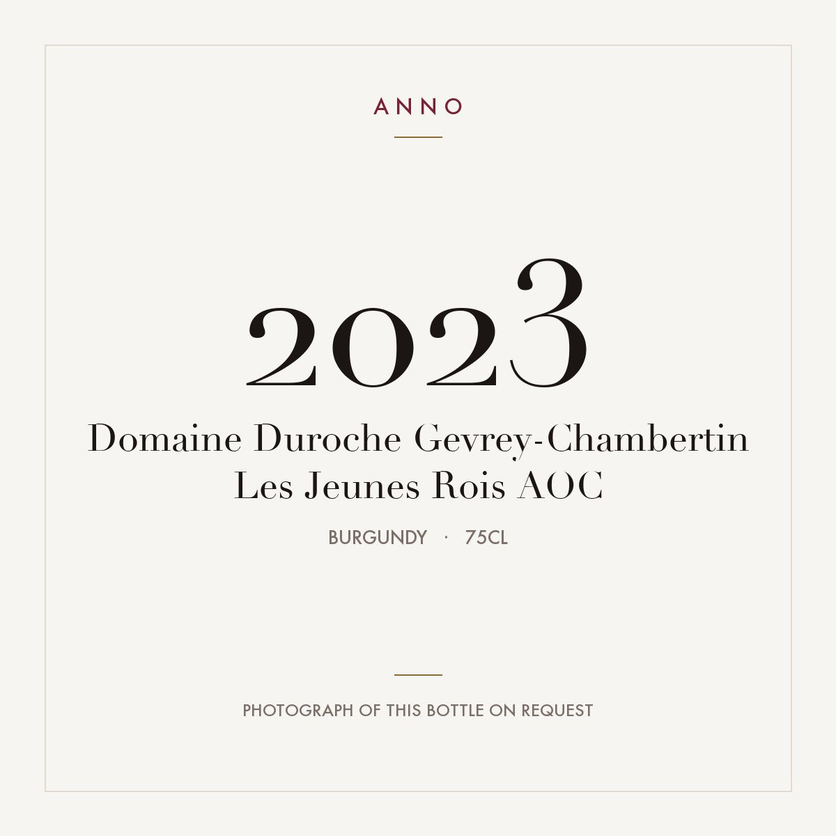 Domaine Duroche Gevrey-Chambertin Les Jeunes Rois 2023 AOC 0,75l, Bourgogne — ANNO-årgangskort; foto af den faktiske flaske på forespørgsel