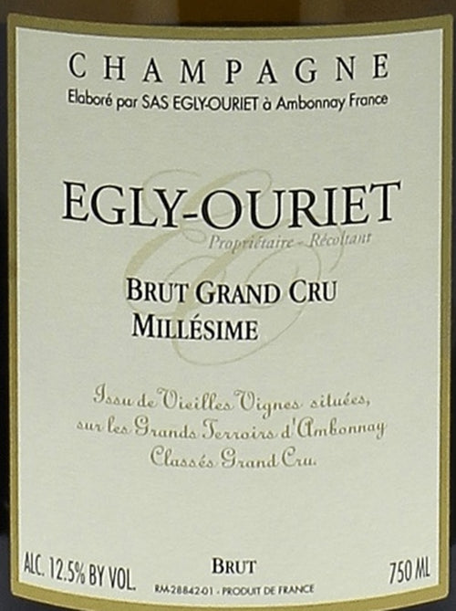 Egly-Ouriet Brut Grand Cru Millesime Champagne AOC — wine label, illustrative image