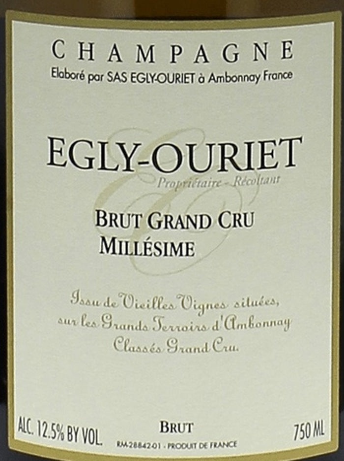 Egly-Ouriet Brut Grand Cru Millesime Champagne AOC — wine label, illustrative image