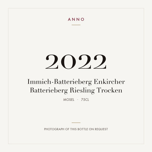 Immich-Batterieberg Enkircher Batterieberg Riesling Trocken 2022 0,75l from Mosel — ANNO vintage card; photograph of the actual bottle available on request
