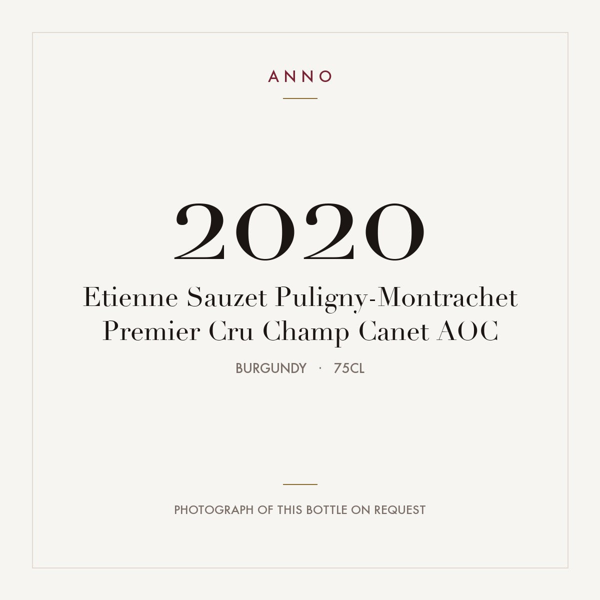 Etienne Sauzet Puligny-Montrachet Premier Cru Champ Canet 2020 AOC 0,75l from Burgundy — ANNO vintage card; photograph of the actual bottle available on request