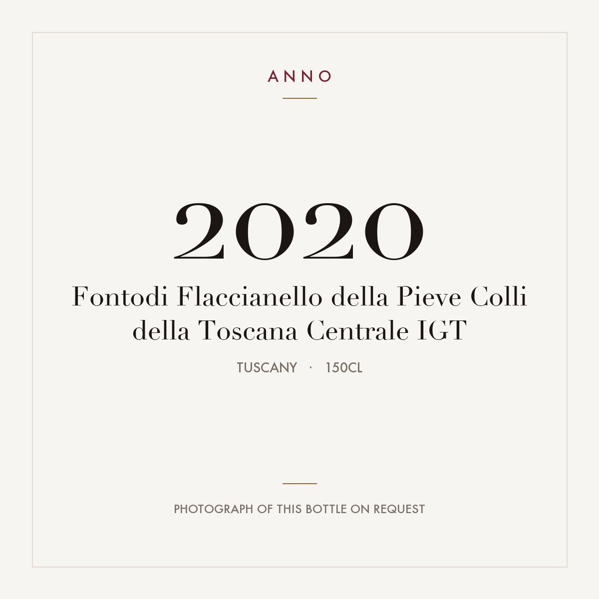 Fontodi Flaccianello della Pieve Colli della Toscana Centrale 2020 IGT 1,5l, Тоскана — карточка урожая ANNO; фото настоящей бутылки по запросу