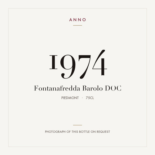 Fontanafredda Barolo 1974 DOC 0,75l, Piemonte — ANNO-årgangskort; foto af den faktiske flaske på forespørgsel