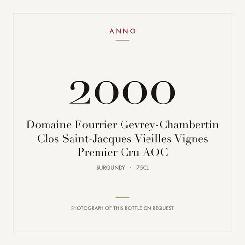 Domaine Fourrier Gevrey-Chambertin Premier Cru Clos Saint-Jacques Vieilles Vignes 2000 AOC 0,75l — ANNO vintage card; photograph of the actual bottle available on request