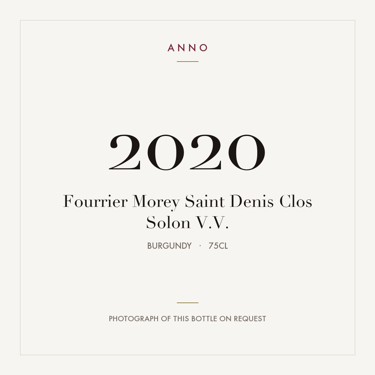 Fourrier Morey Saint Denis Clos Solon V.V. 2020 0,75l from Burgundy — ANNO vintage card; photograph of the actual bottle available on request