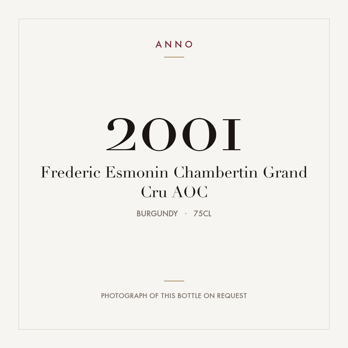 Frederic Esmonin Chambertin Grand Cru 2001 AOC 0,75l, Borgogna — card dell'annata ANNO; foto della bottiglia reale disponibile su richiesta