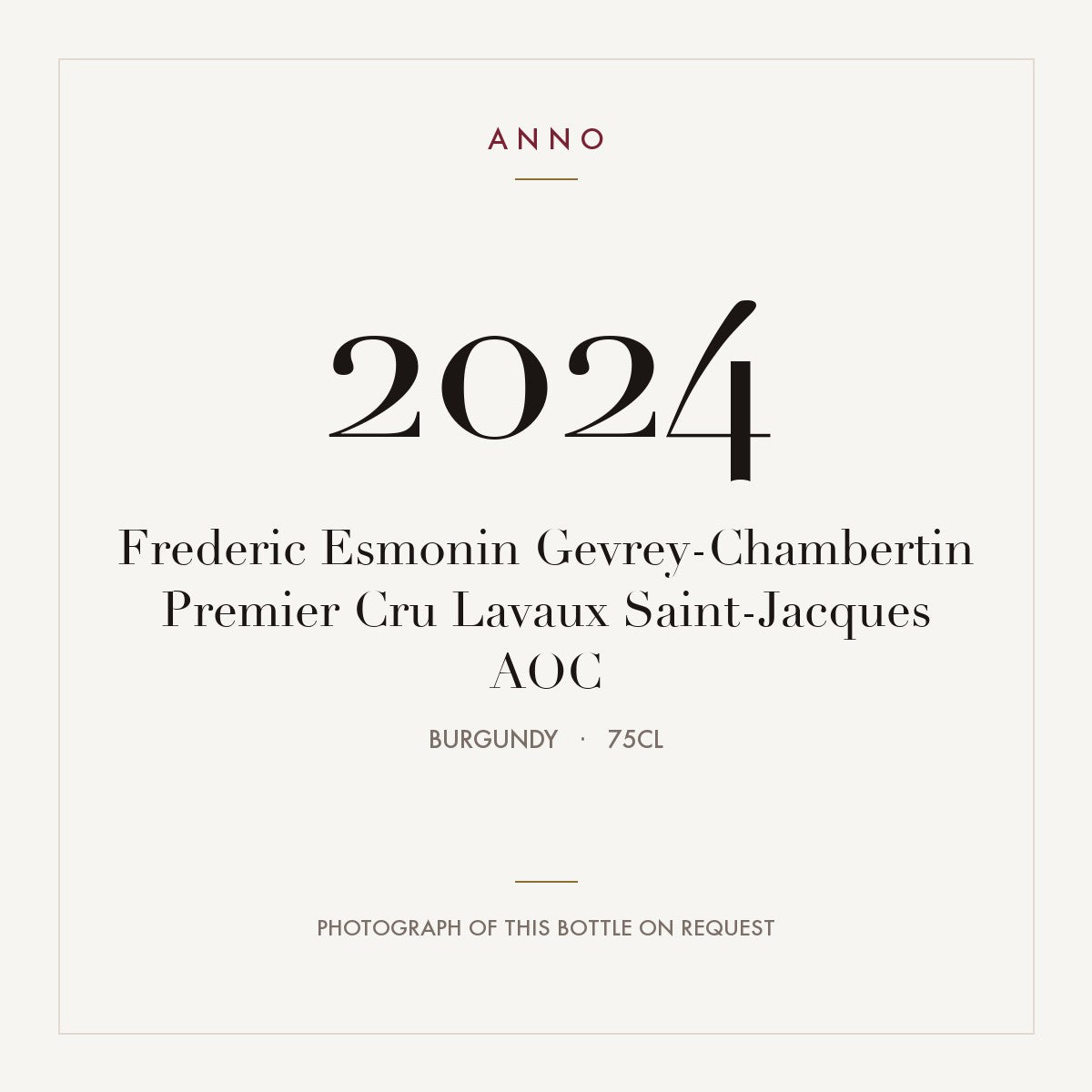 Frederic Esmonin Gevrey-Chambertin Premier Cru Lavaux Saint-Jacques 2024 AOC 0,75l, 勃根地 — ANNO 年份卡；實際酒瓶照片可應要求提供