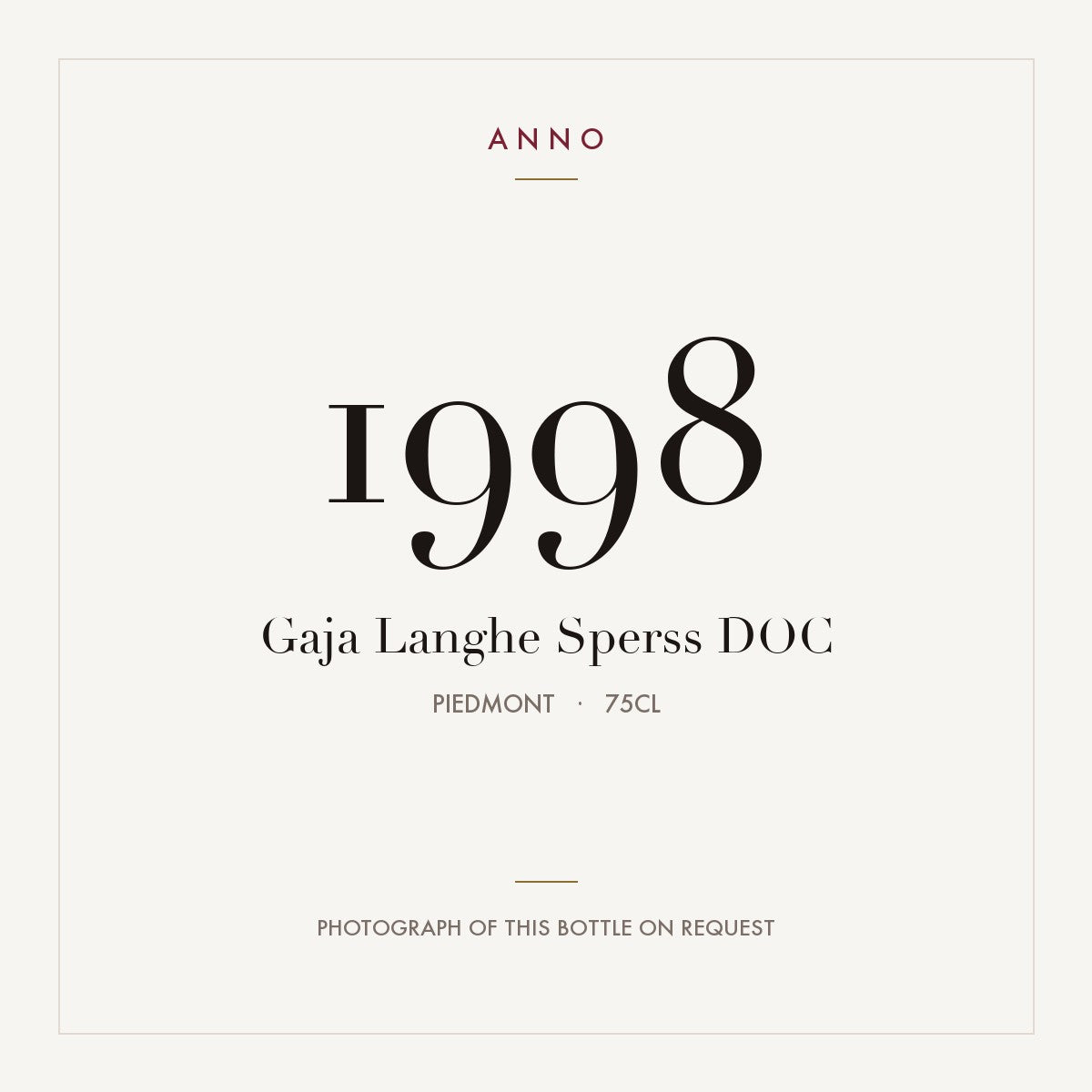 Gaja Langhe Sperss 1998 DOC 0,75l from Piedmont — ANNO vintage card; photograph of the actual bottle available on request