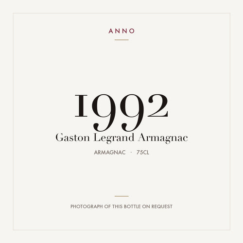 Gaston Legrand Armagnac 1992 0,75l from Armagnac — ANNO vintage card; photograph of the actual bottle available on request