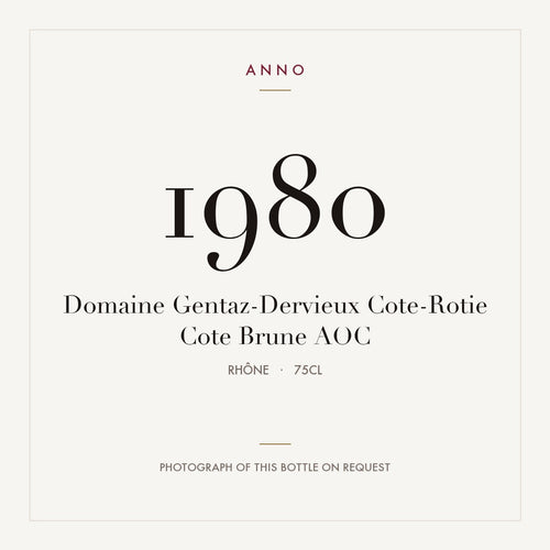 Domaine Gentaz-Dervieux Cote-Rotie Cote Brune 1980 AOC 0,75l, Rhône — carte millésime ANNO ; photo de la bouteille réelle disponible sur demande