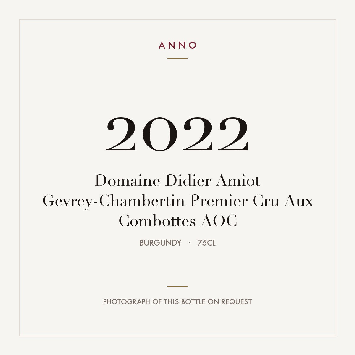 Domaine Didier Amiot Gevrey-Chambertin Premier Cru Aux Combottes 2022 AOC 0,75l from Burgundy — ANNO vintage card; photograph of the actual bottle available on request