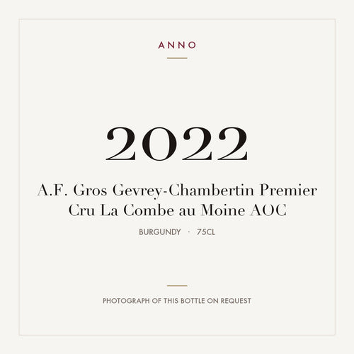 A.F. Gros Gevrey-Chambertin Premier Cru La Combe au Moine 2022 AOC 0,75l from Burgundy — ANNO vintage card; photograph of the actual bottle available on request