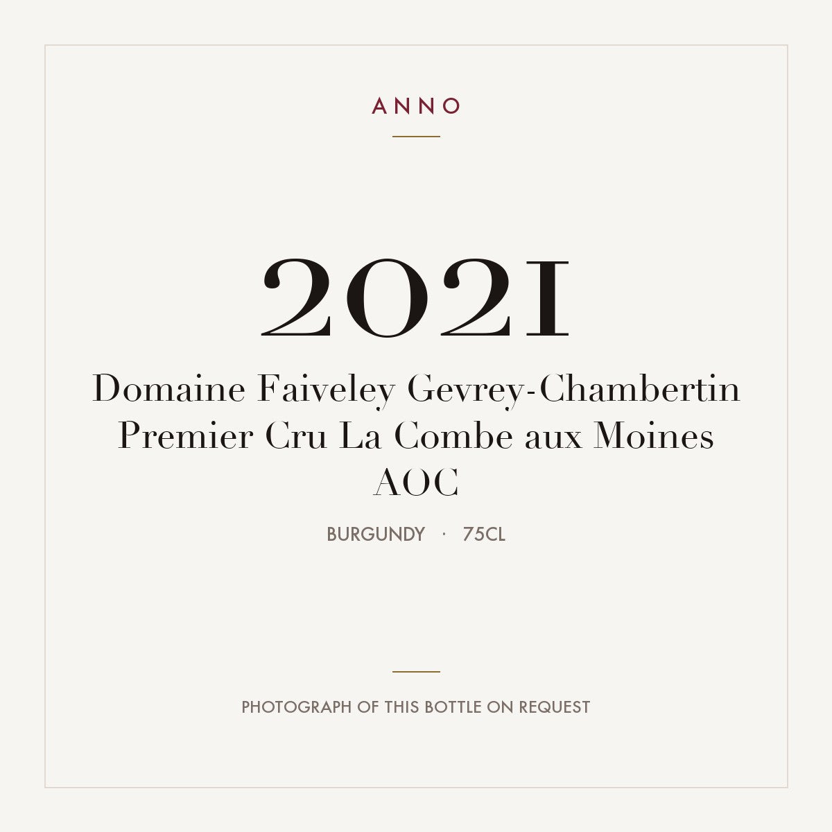 Domaine Faiveley Gevrey-Chambertin Premier Cru La Combe aux Moines 2021 AOC 0,75l from Burgundy — ANNO vintage card; photograph of the actual bottle available on request