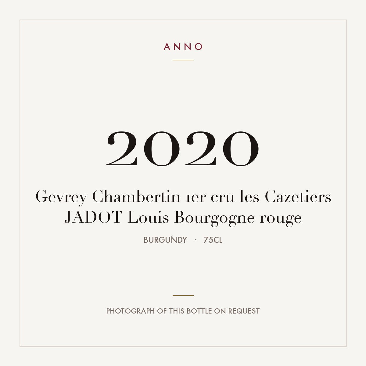 Louis Jadot Gevrey-Chambertin Premier Cru Les Cazetiers 2020 AOC 0,75l — ANNO vintage card; photograph of the actual bottle available on request