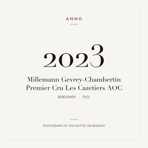 Millemann Gevrey-Chambertin Premier Cru Les Cazetiers 2023 AOC 0,75l from Burgundy — ANNO vintage card; photograph of the actual bottle available on request
