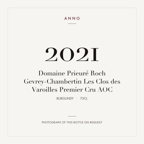 Domaine Prieure Roch Gevrey-Chambertin Premier Cru Les Clos des Varoilles 2021 AOC 0,75l — ANNO vintage card; photograph of the actual bottle available on request