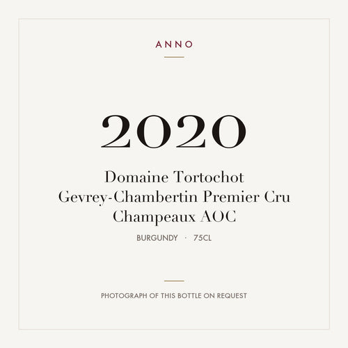 Domaine Tortochot Gevrey-Chambertin Premier Cru Champeaux 2020 AOC 0,75l from Burgundy — ANNO vintage card; photograph of the actual bottle available on request