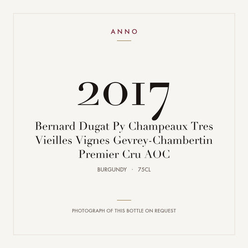 Bernard Dugat Py Champeaux Tres Vieilles Vignes Gevrey-Chambertin Premier Cru 2017 AOC 0,75l from Burgundy — ANNO vintage card; photograph of the actual bottle available on request