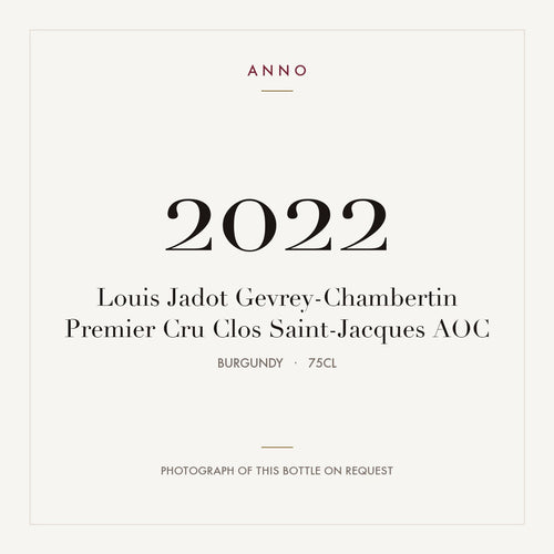 Louis Jadot Gevrey-Chambertin Premier Cru Clos Saint-Jacques 2022 AOC 0,75l from Burgundy — ANNO vintage card; photograph of the actual bottle available on request