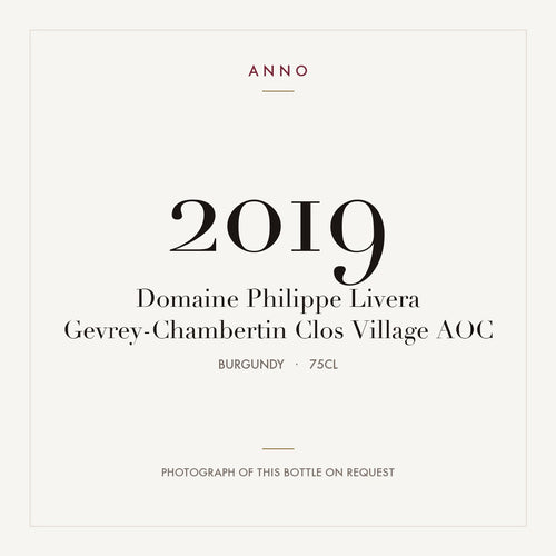 Domaine Philippe Livera Gevrey-Chambertin Clos Village 2019 AOC 0,75l from Burgundy — ANNO vintage card; photograph of the actual bottle available on request