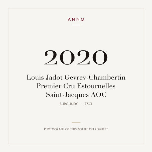 Louis Jadot Gevrey-Chambertin Premier Cru Estournelles Saint-Jacques 2020 AOC 0,75l from Burgundy — ANNO vintage card; photograph of the actual bottle available on request