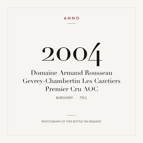 Domaine Armand Rousseau Gevrey-Chambertin Premier Cru Les Cazetiers 2004 AOC 0,75l — ANNO vintage card; photograph of the actual bottle available on request