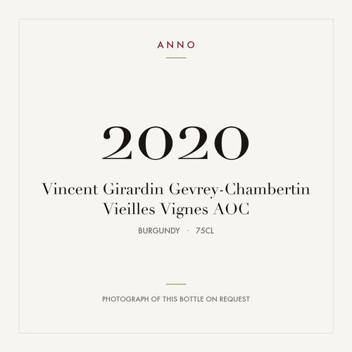 Vincent Girardin Gevrey-Chambertin Vieilles Vignes 2020 AOC 0,75l from Burgundy — ANNO vintage card; photograph of the actual bottle available on request