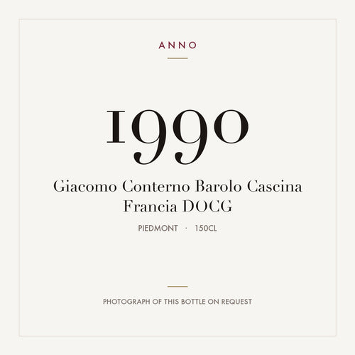 Giacomo Conterno Barolo Cascina Francia 1990 DOCG 1,5l, ピエモンテ — ANNOヴィンテージカード。実際のボトルの写真はご要望に応じてご用意します
