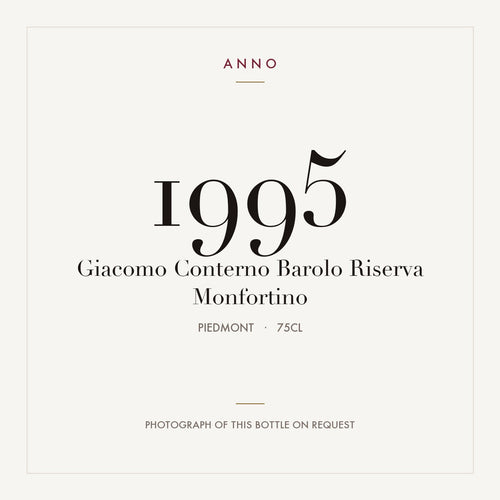 Giacomo Conterno Barolo Riserva Monfortino 1995 DOCG 0,75l — ANNO vintage card; photograph of the actual bottle available on request