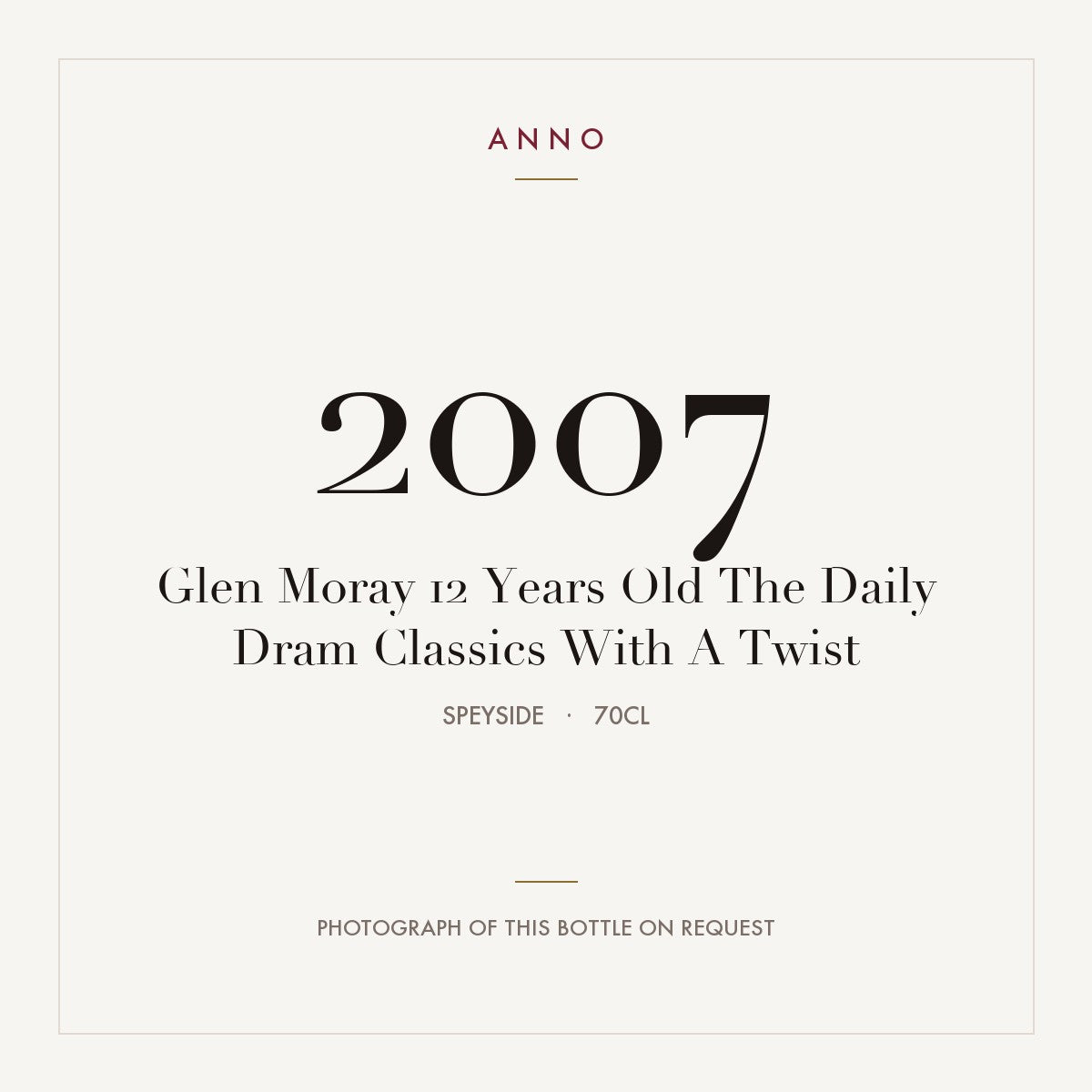 Glen Moray 12 Years Old The Daily Dram Classics With A Twist 2007 0,7l from Speyside — ANNO vintage card; photograph of the actual bottle available on request