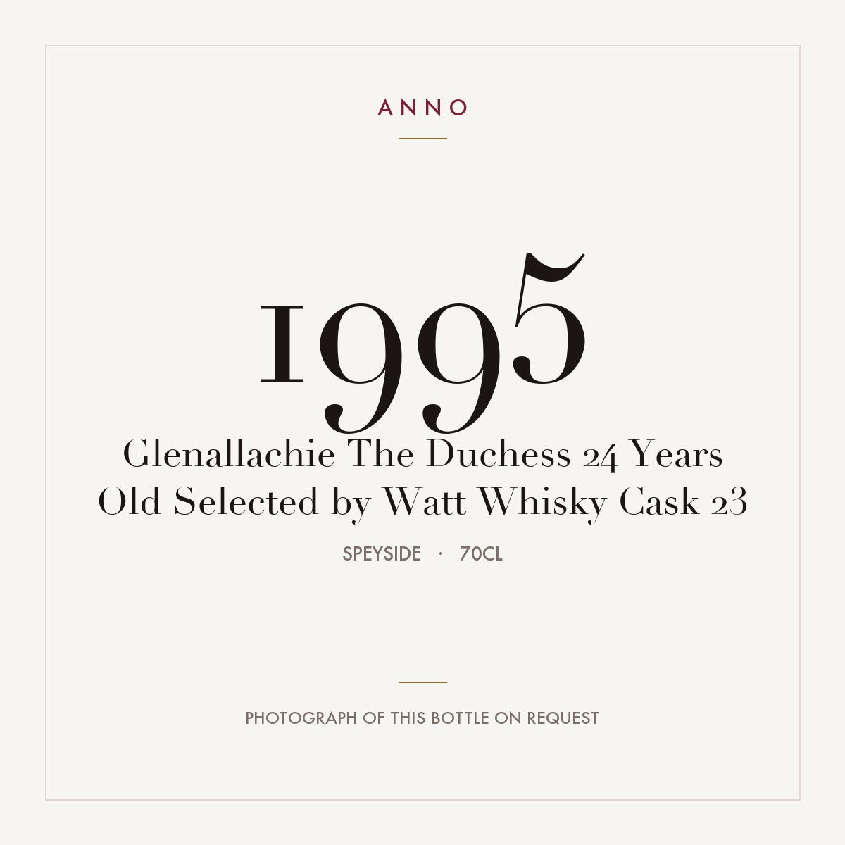 Glenallachie The Duchess 24 Years Old Selected by Watt Whisky Cask 23 1995 0,7l from Speyside — ANNO vintage card; photograph of the actual bottle available on request