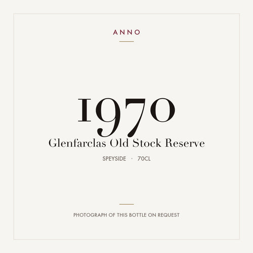 Glenfarclas Old Stock Reserve 1970 0,7l from Speyside — ANNO vintage card; photograph of the actual bottle available on request