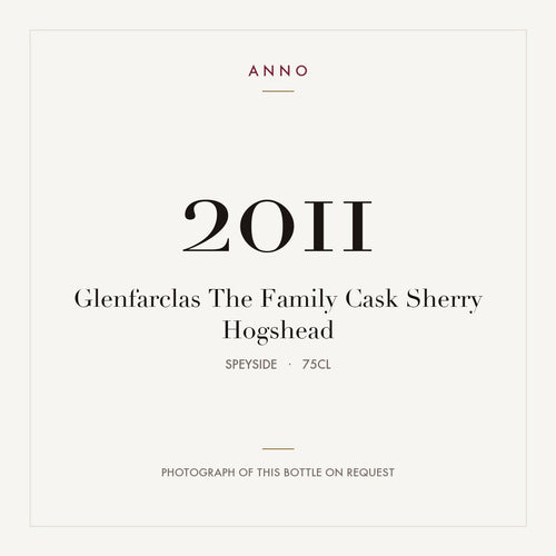 Glenfarclas The Family Cask Sherry Hogshead 2011 0,75l from Speyside — ANNO vintage card; photograph of the actual bottle available on request