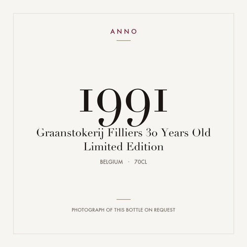 Graanstokerij Filliers 30 Years Old Limited Edition 1991 0,7l from Belgium — ANNO vintage card; photograph of the actual bottle available on request