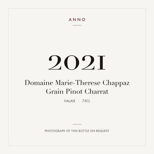 Domaine Marie-Therese Chappaz Grain Pinot Charrat 2021 0,75l from Valais — ANNO vintage card; photograph of the actual bottle available on request