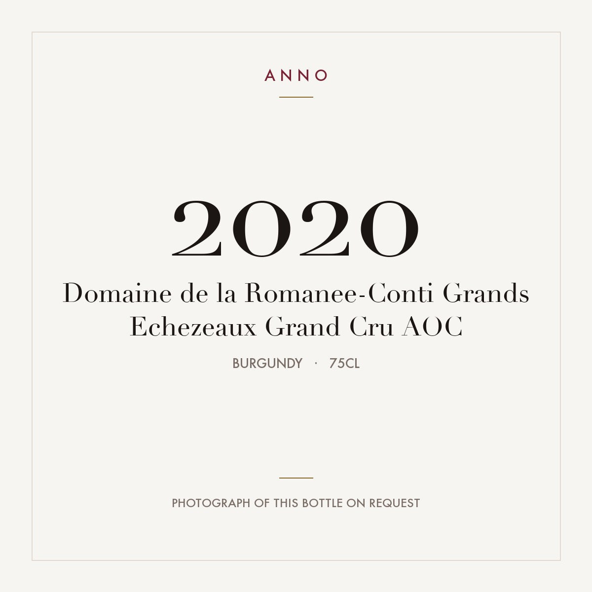 Domaine de la Romanee-Conti Grands Echezeaux Grand Cru 2020 AOC 0,75l, 勃根地 — ANNO 年份卡；實際酒瓶照片可應要求提供