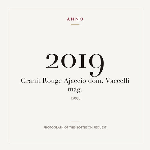 Domaine Vaccelli Ajaccio Granit Rouge 2019 AOC 1,5l — ANNO-jaargangkaart; foto van de echte fles op aanvraag