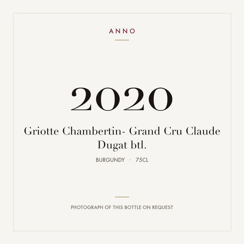 Claude Dugat Griotte-Chambertin Grand Cru 2020 AOC 0,75l — tarjeta de añada ANNO; foto de la botella real disponible bajo petición