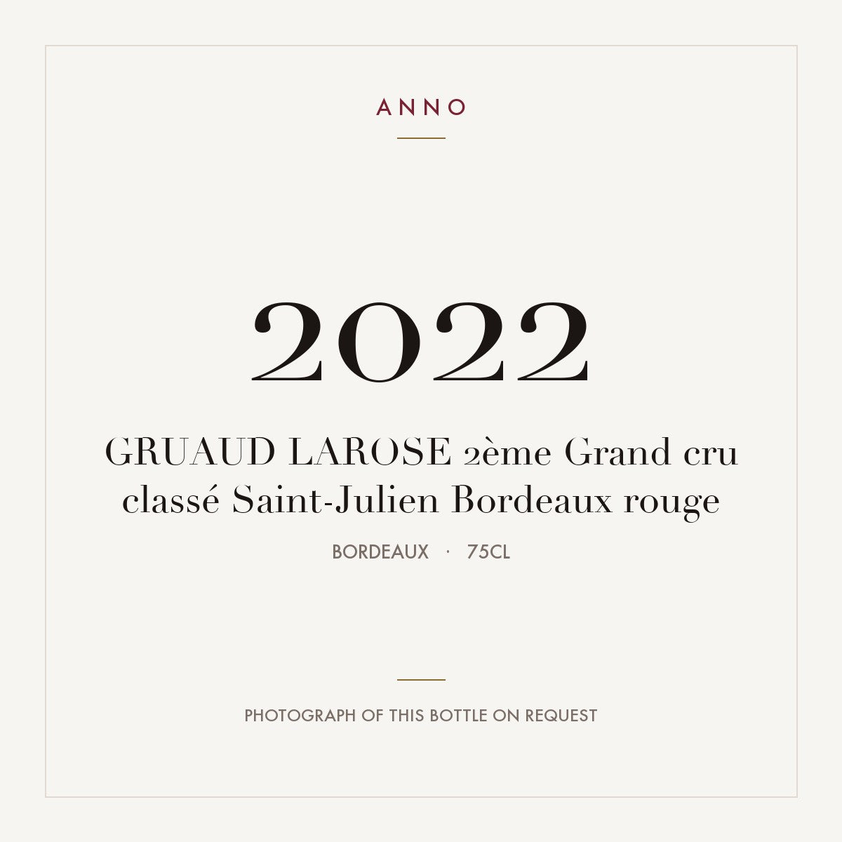 Chateau Gruaud Larose Saint-Julien 2022 AOC 0,75l — ANNO vintage card; photograph of the actual bottle available on request
