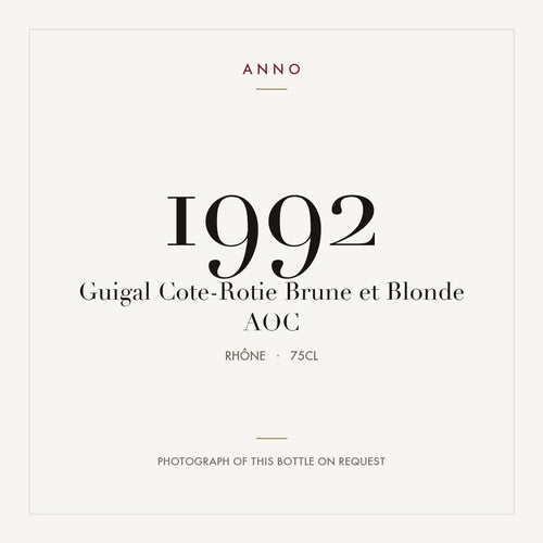 Guigal Cote-Rotie Brune et Blonde 1992 AOC 0,75l from Rhône — ANNO vintage card; photograph of the actual bottle available on request