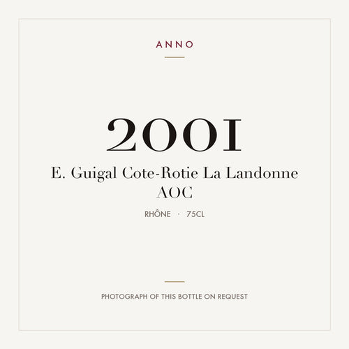 E. Guigal Cote-Rotie La Landonne 2001 AOC 0,75l, Rodano — card dell'annata ANNO; foto della bottiglia reale disponibile su richiesta