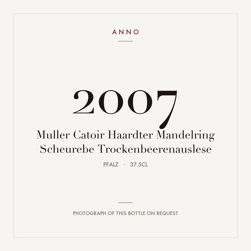 Muller Catoir Haardter Mandelring Scheurebe Trockenbeerenauslese 2007 0,375l from Pfalz — ANNO vintage card; photograph of the actual bottle available on request